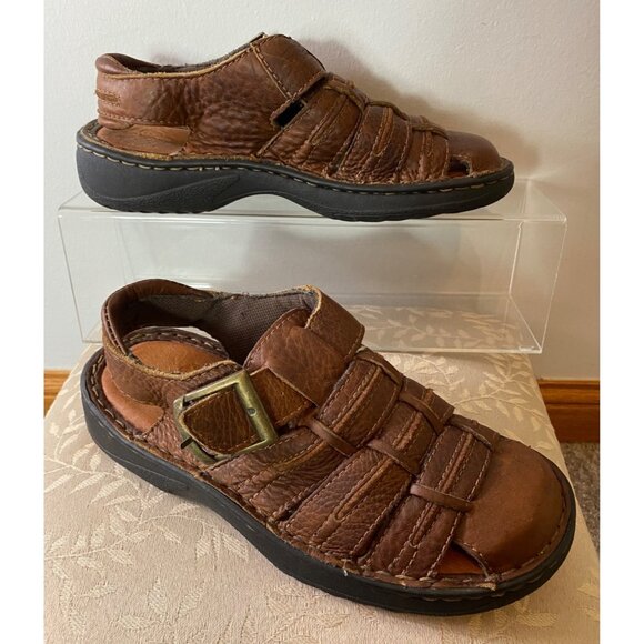 Gbx Brown Leather Closed-Toe Chunky Sandals Adjustable Strap Cushioned Soles 7M - Picture 3 of 9